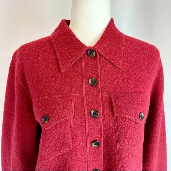 Jones New York Country Deep Red 100% Wool Button Carigan Sweater Jacket Medium - Picture 2 of 13
